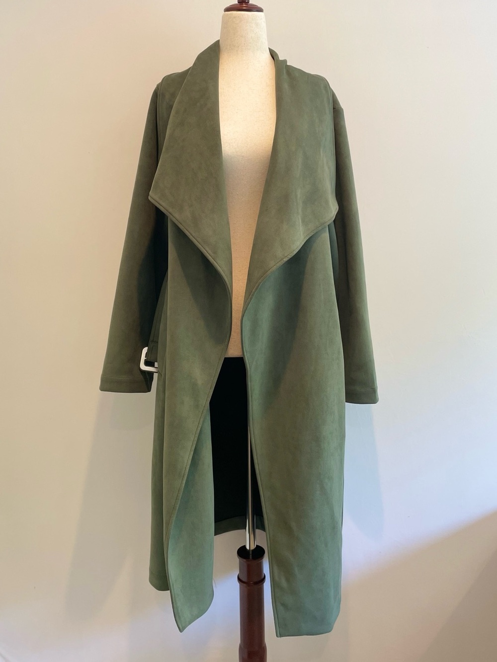Elodie Green Draped Belted Trench Coat - size medium - Picture 3 of 6